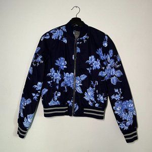 Gap Navy Floral Quilted Bomber Jacket